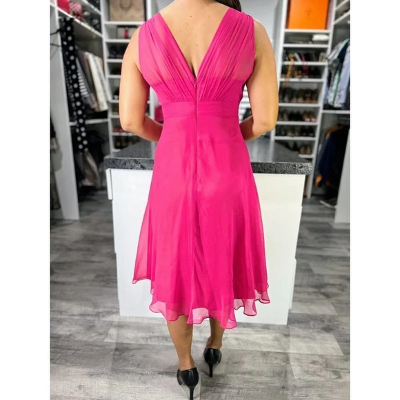 L.K. Bennett Magenta Pink Chiffon Barbiecore Midi Dress $410 - Picture 7 of 12